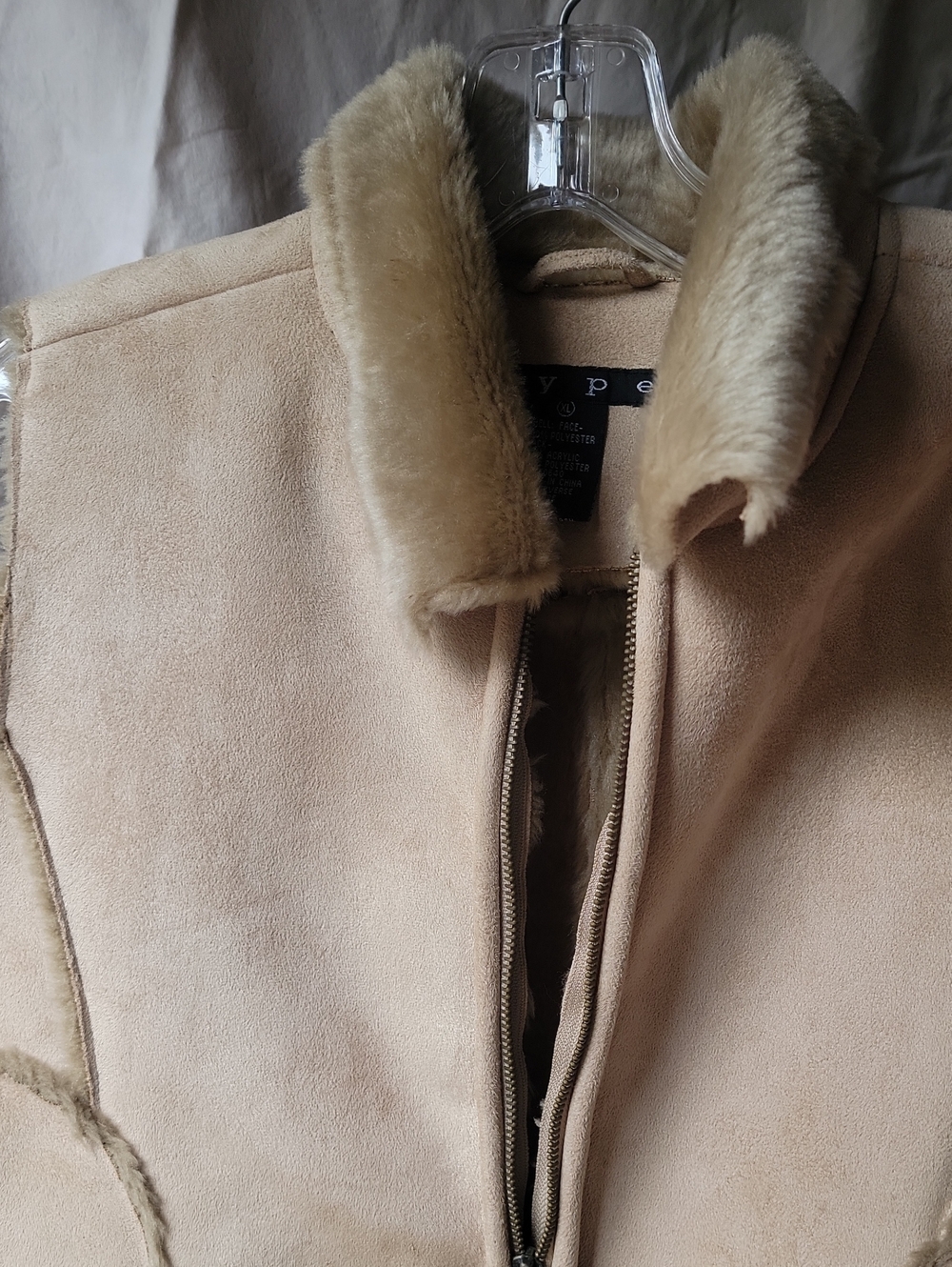 Hype Vintage Beige Faux-Shearling Zip Front Teddy Vest